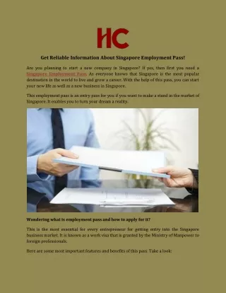 Get Reliable Information About Singapore Employment Pass!