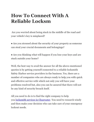 how to connect with a reliable locksm