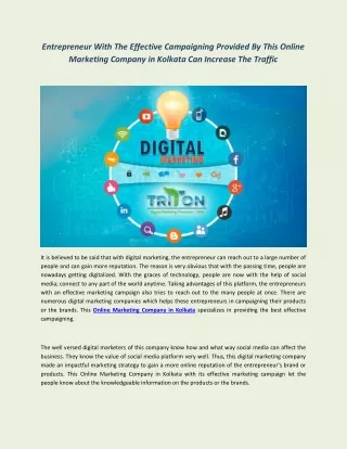Entrepreneur With The Effective Campaigning Provided By This Online Marketing Company in Kolkata Can Increase The Traffi