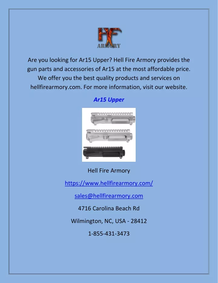 are you looking for ar15 upper hell fire armory