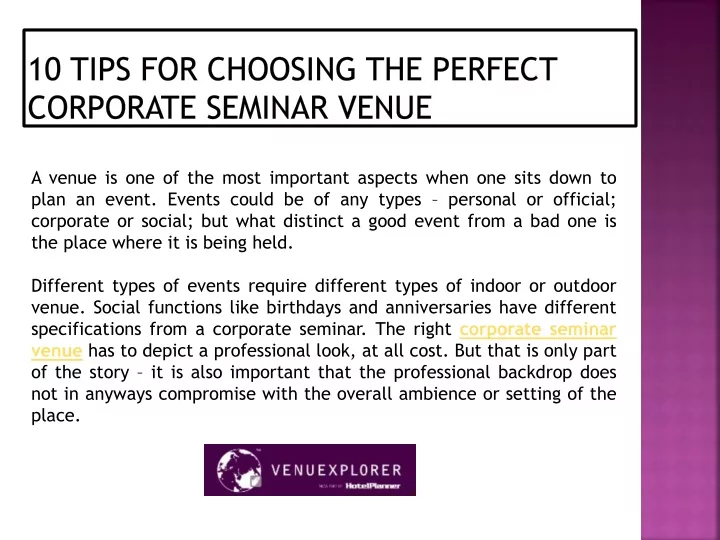 10 tips for choosing the perfect corporate seminar venue