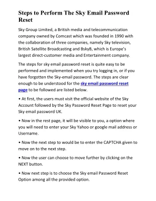 steps to perform the sky email password reset