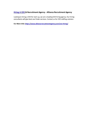 hiring a ceo recruitment agency alliance
