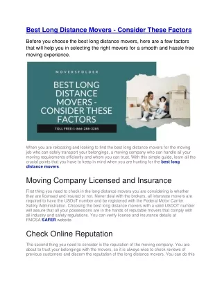 best long distance movers consider these factors