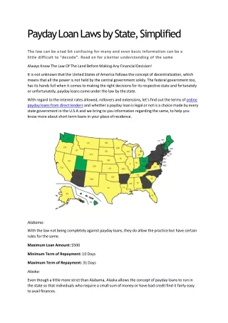 Payday Loan Laws by State, Simplified