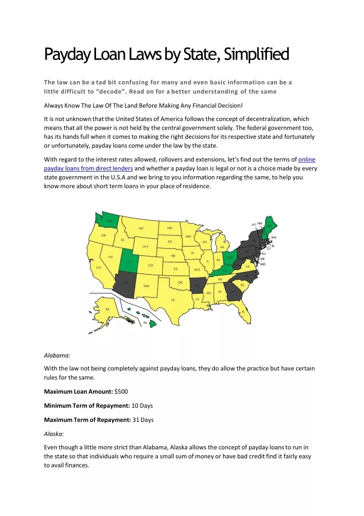 payday loan laws by state simplified