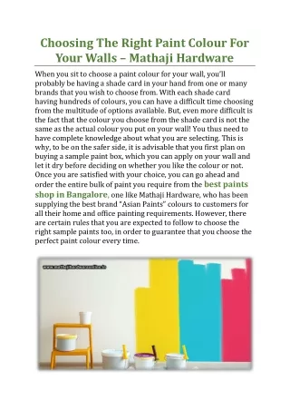 Choosing The Right Paint Colour For Your Walls - Mathaji Hardware