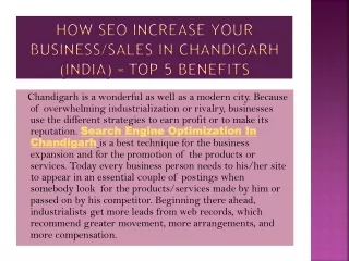 HOW SEO INCREASE YOUR BUSINESS/SALES IN CHANDIGARH (INDIA) – TOP 5 BENEFITS
