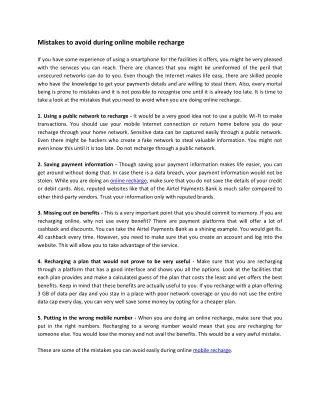 mistakes to avoid during online mobile recharge