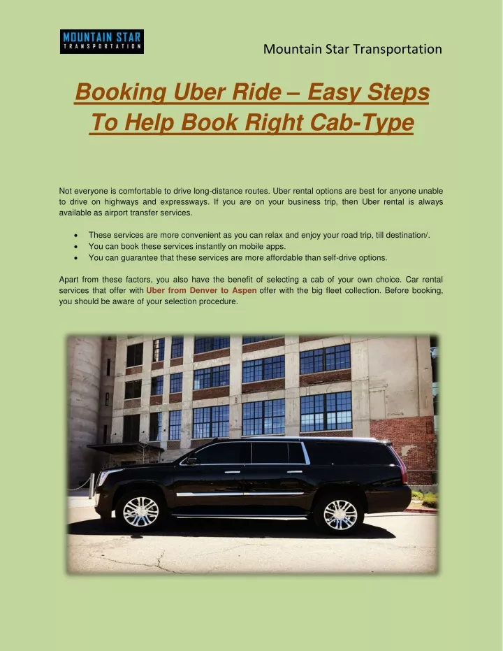 mountain star transportation booking uber ride