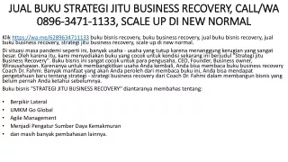 JUAL BUKU STRATEGI JITU BUSINESS RECOVERY, CALL/WA 0896-3471-1133, SCALE UP DI NEW NORMAL