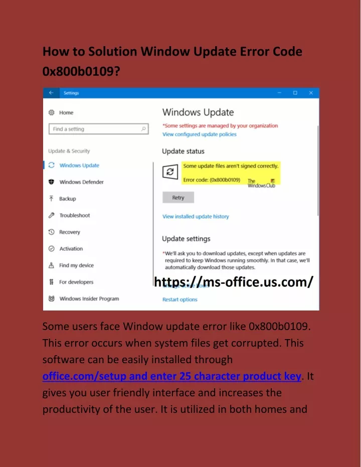 how to solution window update error code