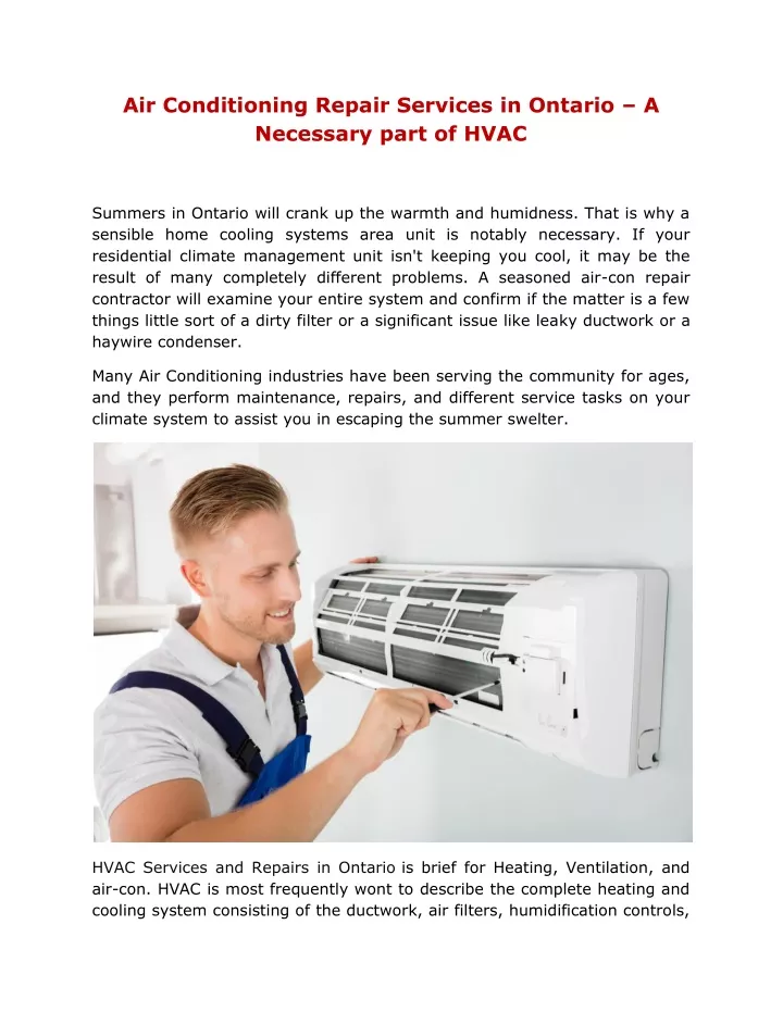 air conditioning repair services in ontario