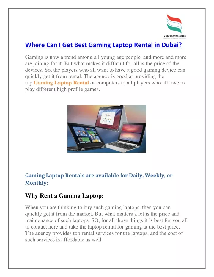 where can i get best gaming laptop rental in dubai
