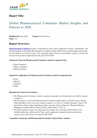 Pharmaceutical Containers Market Insights and Forecast to 2026