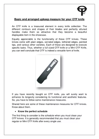 Basic and arranged upkeep measure for your OTF knife