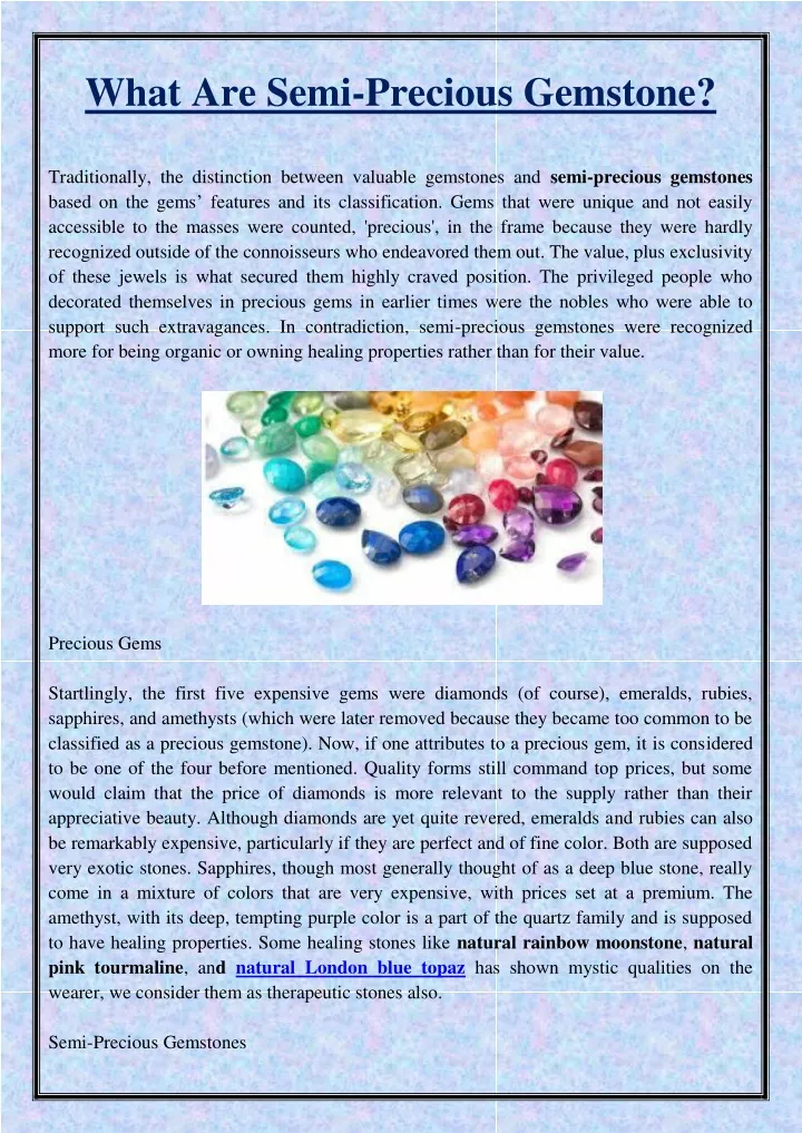 what are semi precious gemstone