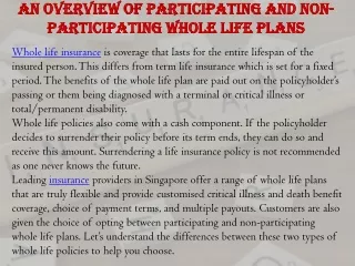 An Overview of Participating and Non-Participating Whole Life Plans