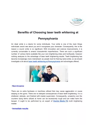 Benefits of Choosing laser teeth whitening at Pennysylvania