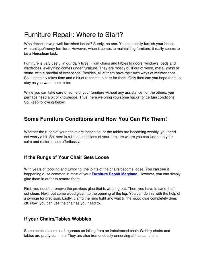 furniture repair where to start