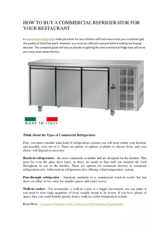 HOW TO BUY A COMMERCIAL REFRIGERATOR FOR YOUR RESTAURANT