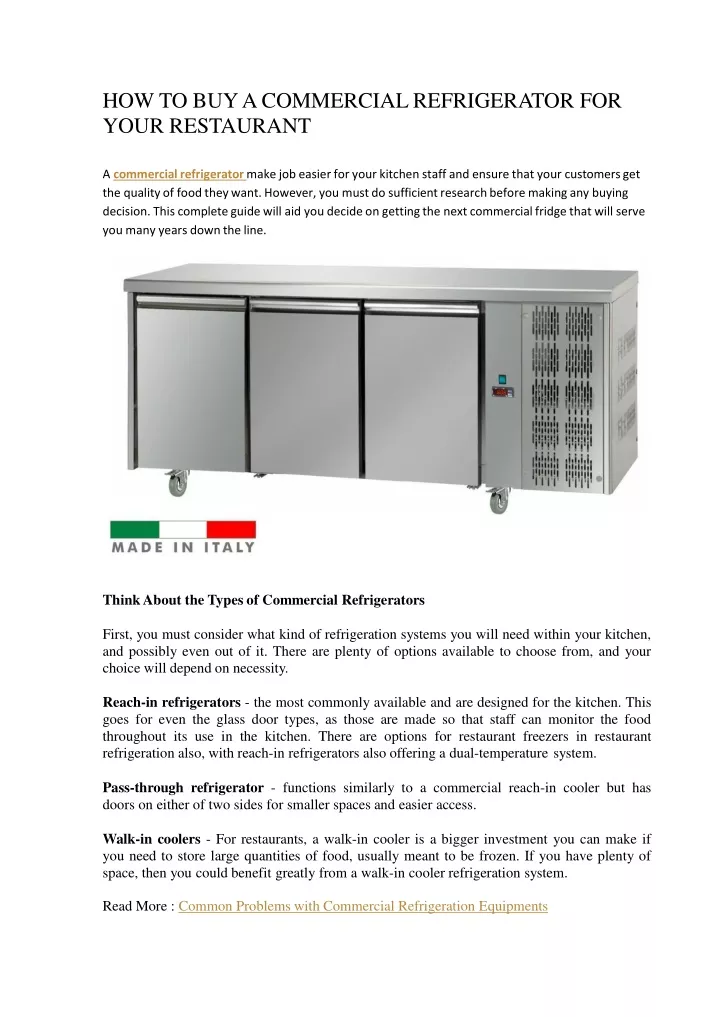 how to buy a commercial refrigerator for your