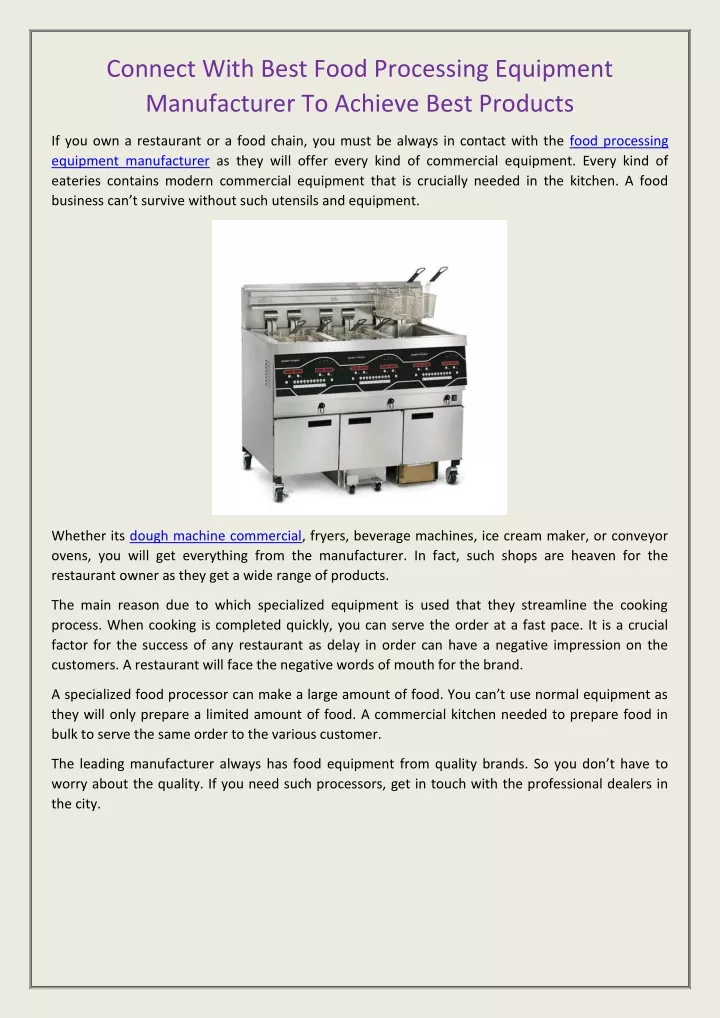connect with best food processing equipment