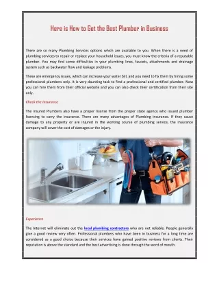Here is How to Get the Best Plumber in Business