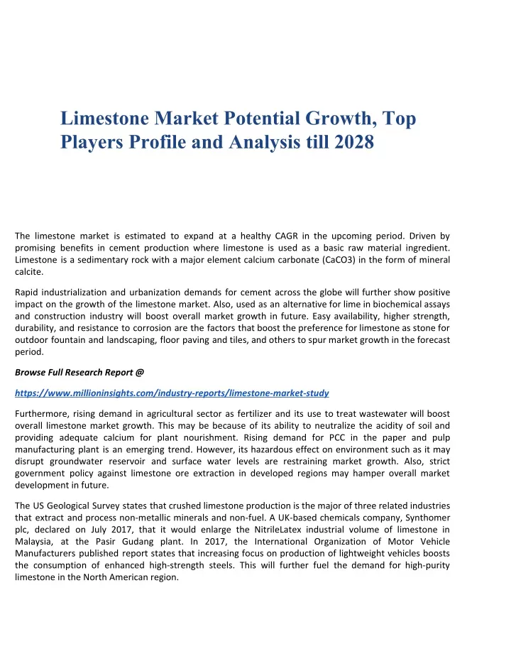 limestone market potential growth top players