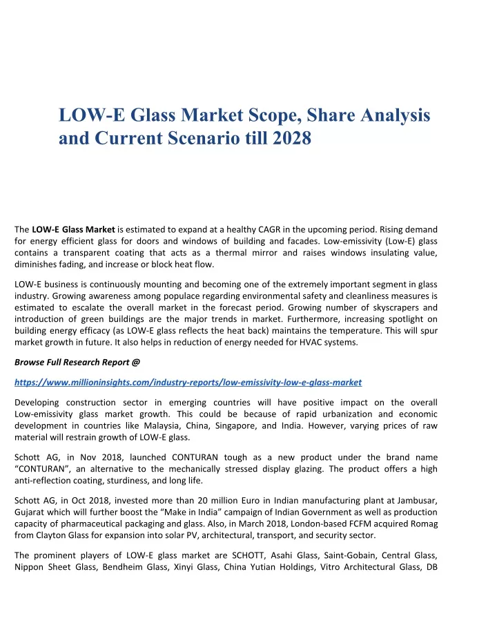 low e glass market scope share analysis