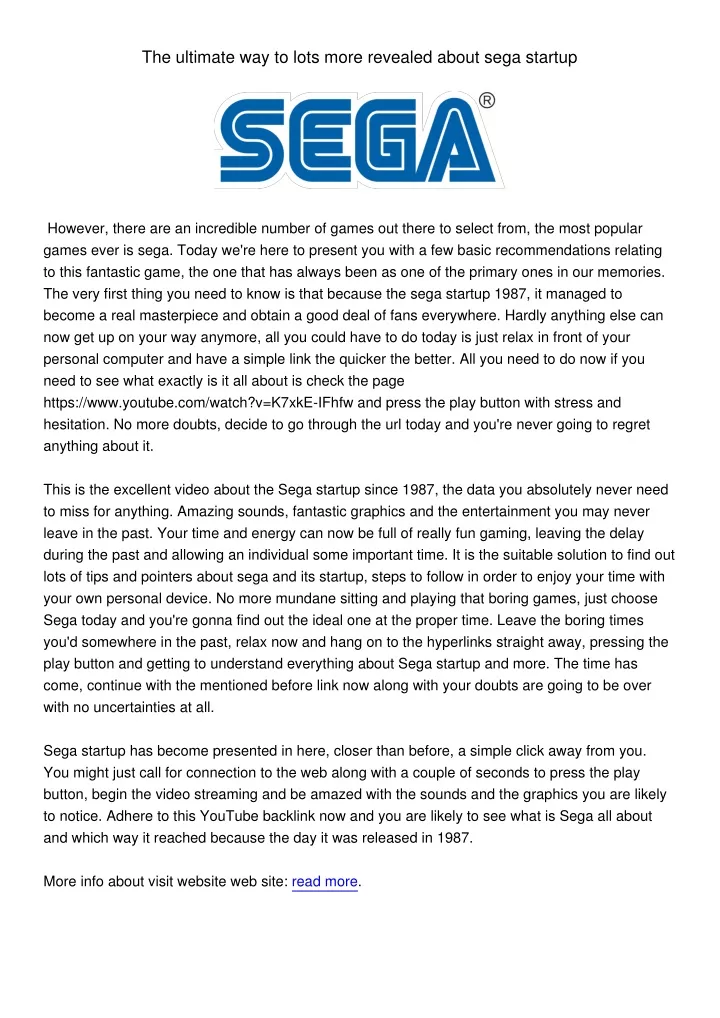 the ultimate way to lots more revealed about sega