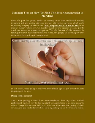 Common Tips on How To Find The Best Acupuncturist in Maryland