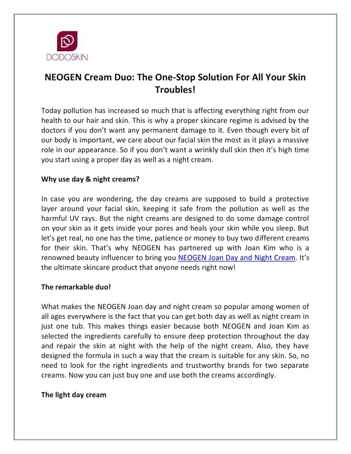 neogen cream duo the one stop solution