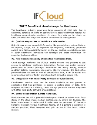 top 7 benefits of cloud storage for healthcare