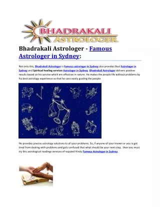 Bhadrakali Astrologer - Famous Astrologer in Sydney:
