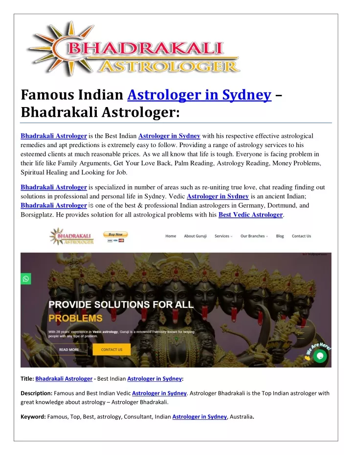 famous indian astrologer in sydney bhadrakali