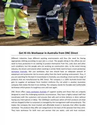 get hi vis workwear in australia from dnc direct