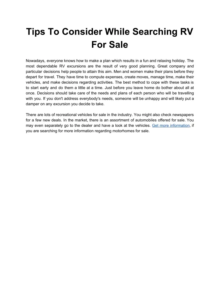 tips to consider while searching rv for sale