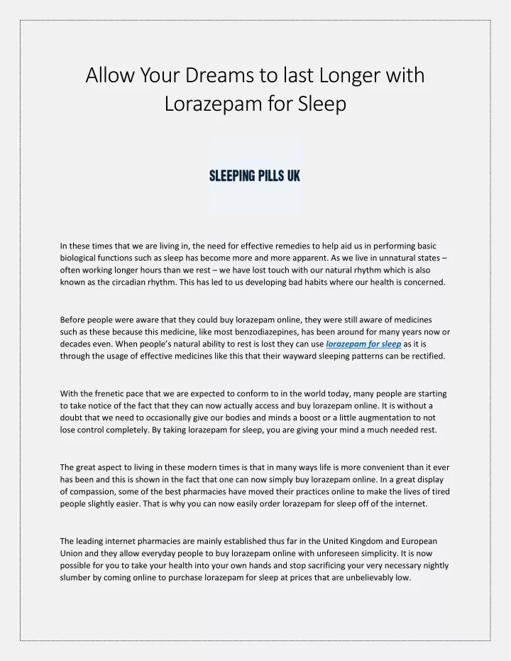 allow your dreams to last longer with lorazepam