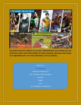 Buy Hindi Comics for Children Online | Hellobookmine.com