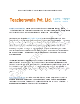 Home Tutor in Delhi NCR | Online Classes in Delhi NCR | teacherswala.com