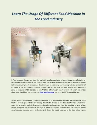 learn the usage of different food machine