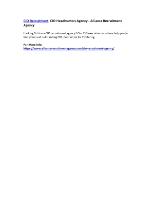 cio recruitment cio headhunters agency alliance