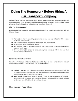 doing the homework before hiring a car transport