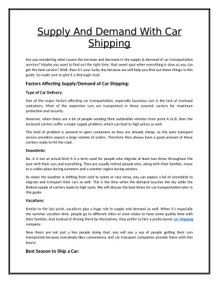 supply and demand with car shipping