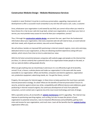 construction website design website maintenance