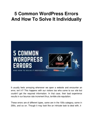 5 common wordpress errors and how to solve it individually