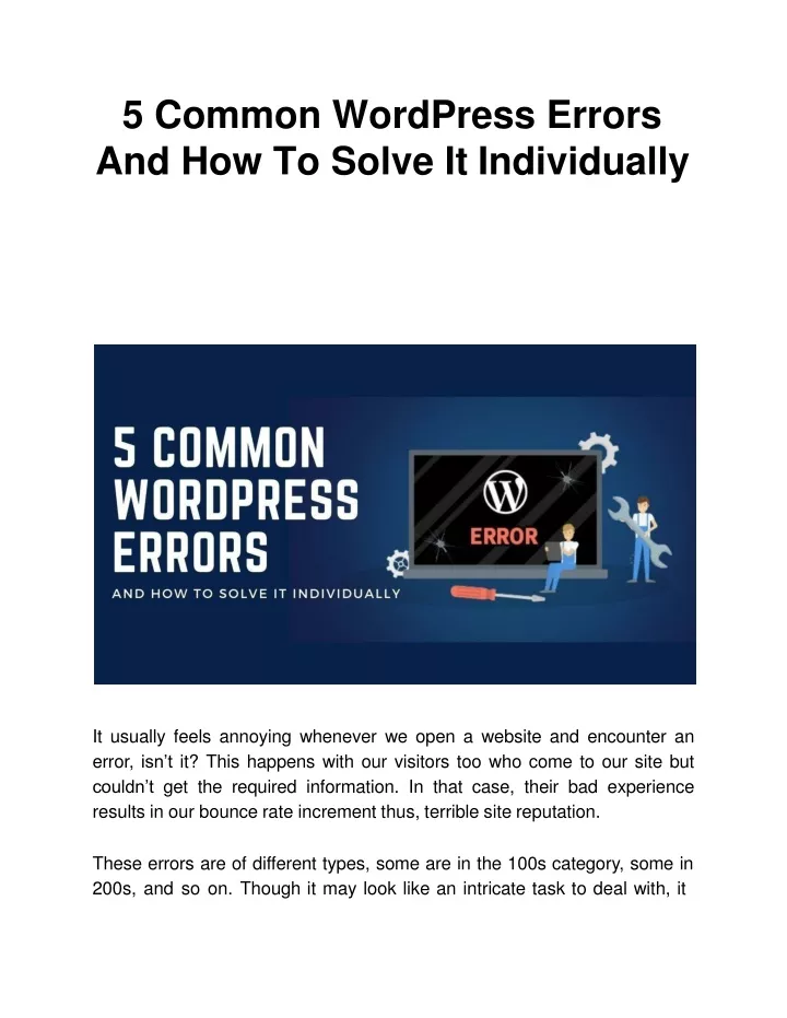 5 common wordpress errors and how to solve it individually
