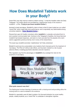 how does modafinil tablets work in your body