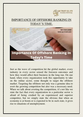 IMPORTANCE OF OFFSHORE BANKING IN TODAY’S TIME.